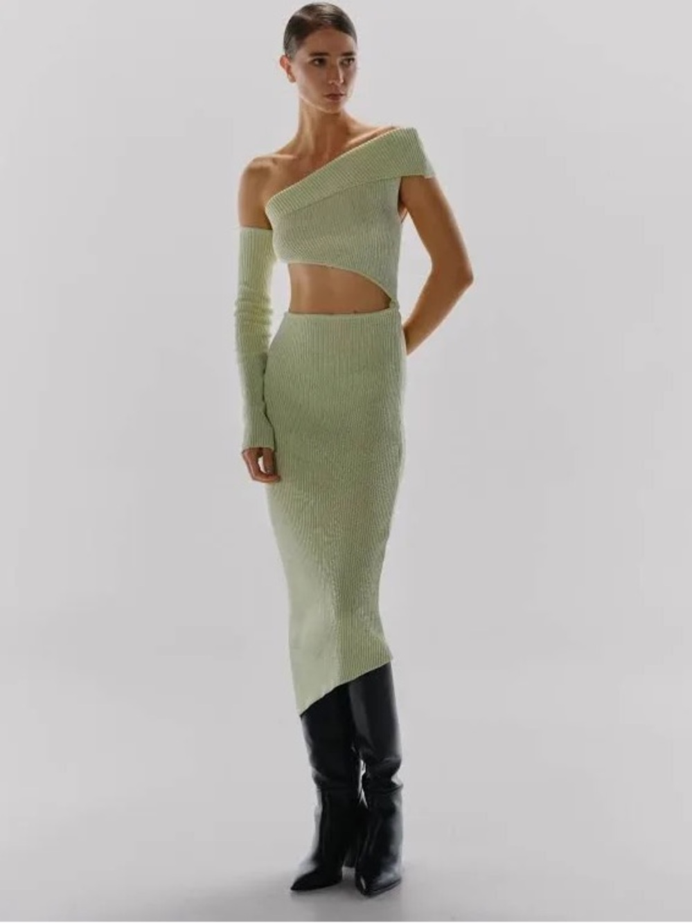 Baobab Collection Asymmetrical Cutout Midi Dress in Light Green